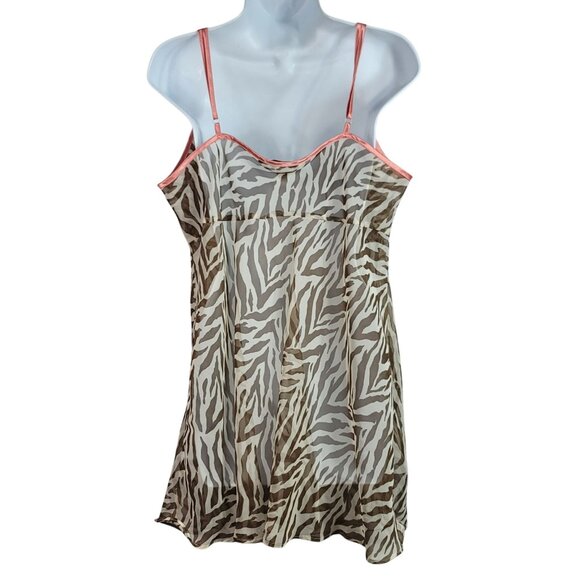 Cacique Nightie Chemise Brown SZ 22 24 Sheer Lingerie Satin Adj Strap Animal Pri - Picture 5 of 7